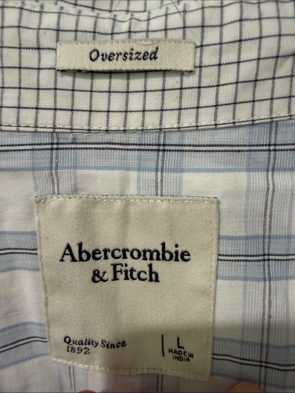Abercrombie & Fitch Women's Patchwork Button-Up Shirt - Light Blue & White - Picture 3 of 3